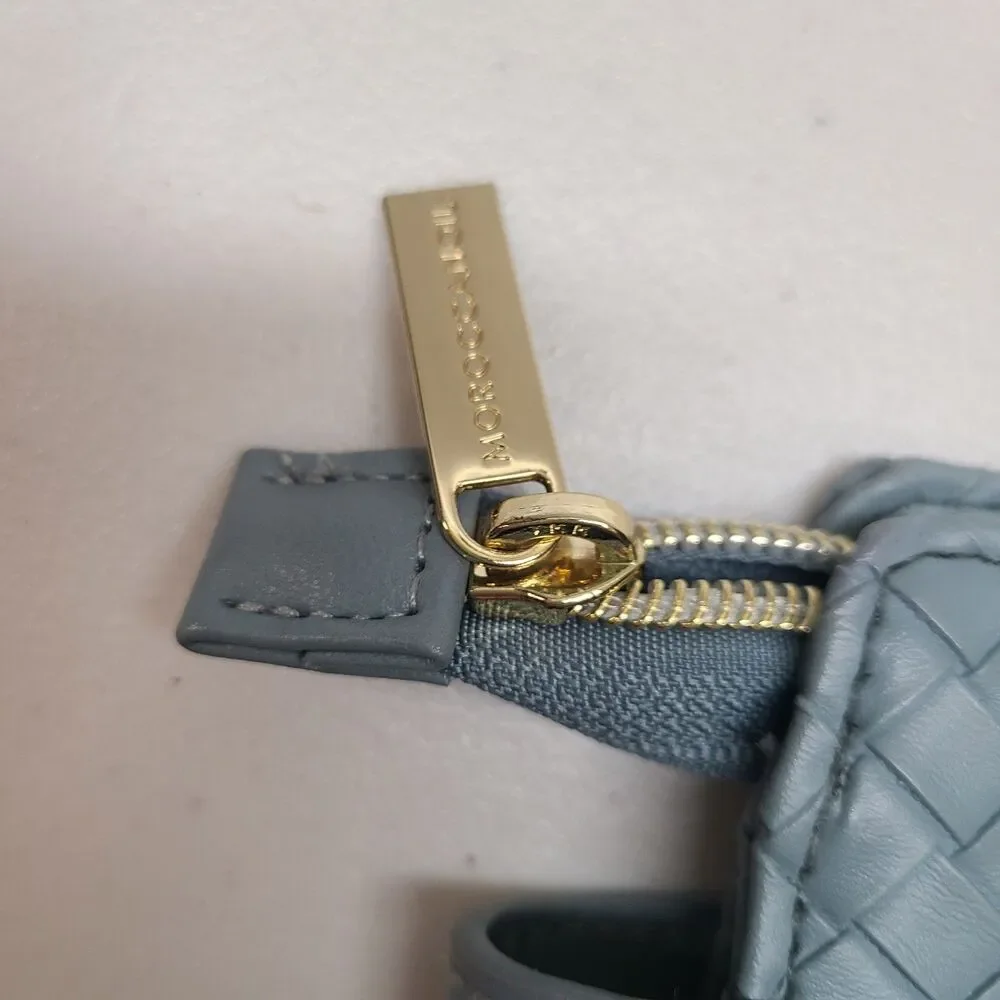 Moroccanoil Blue Woven Faux Leather Cosmetic Bag Pouch Gold Hardware